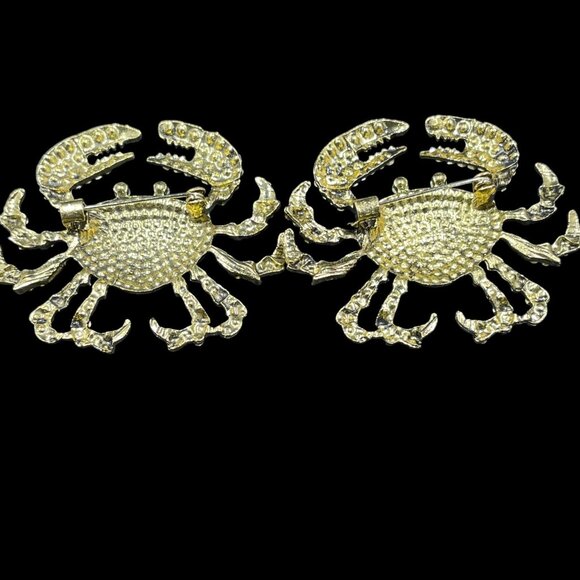 Crab Rhinestone Brooch Pair Nautical Coquette Kawaii Coastal Ocean Statement Pin - Picture 6 of 8